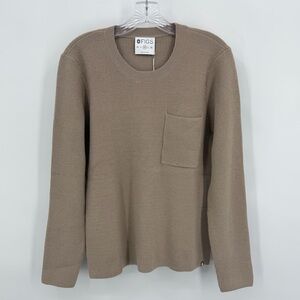 Figs NWT Scrubs Loungewear Ribbed Knit Pocket Sweater Latte Tan Size M
